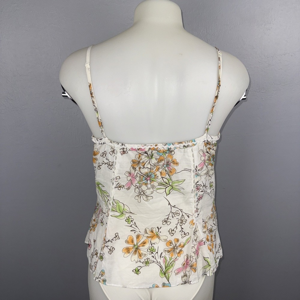 Guess Top Women's M Ivory Floral-Print Peplum Sleeveless Y2K Babydoll - Picture 5 of 11